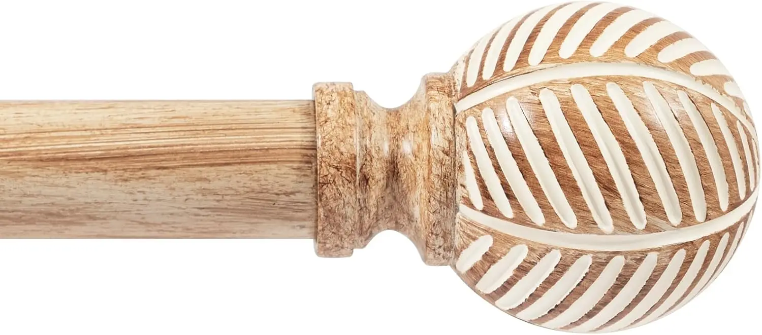 Wood Curtain Rods for Windows 32 to 168, 1 Inch Heavy Duty Drapery Rods with Imitation Wood Grain Leaf Pattern Finials, Indoor