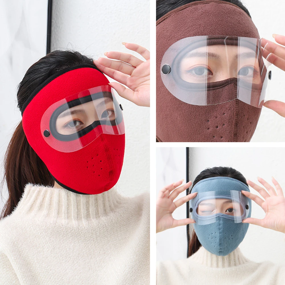 Máscara facial de equitação à prova de vento Balaclava Capa facial de inverno com óculos transparentes Capa forrada de lã à prova de vento para inverno frio