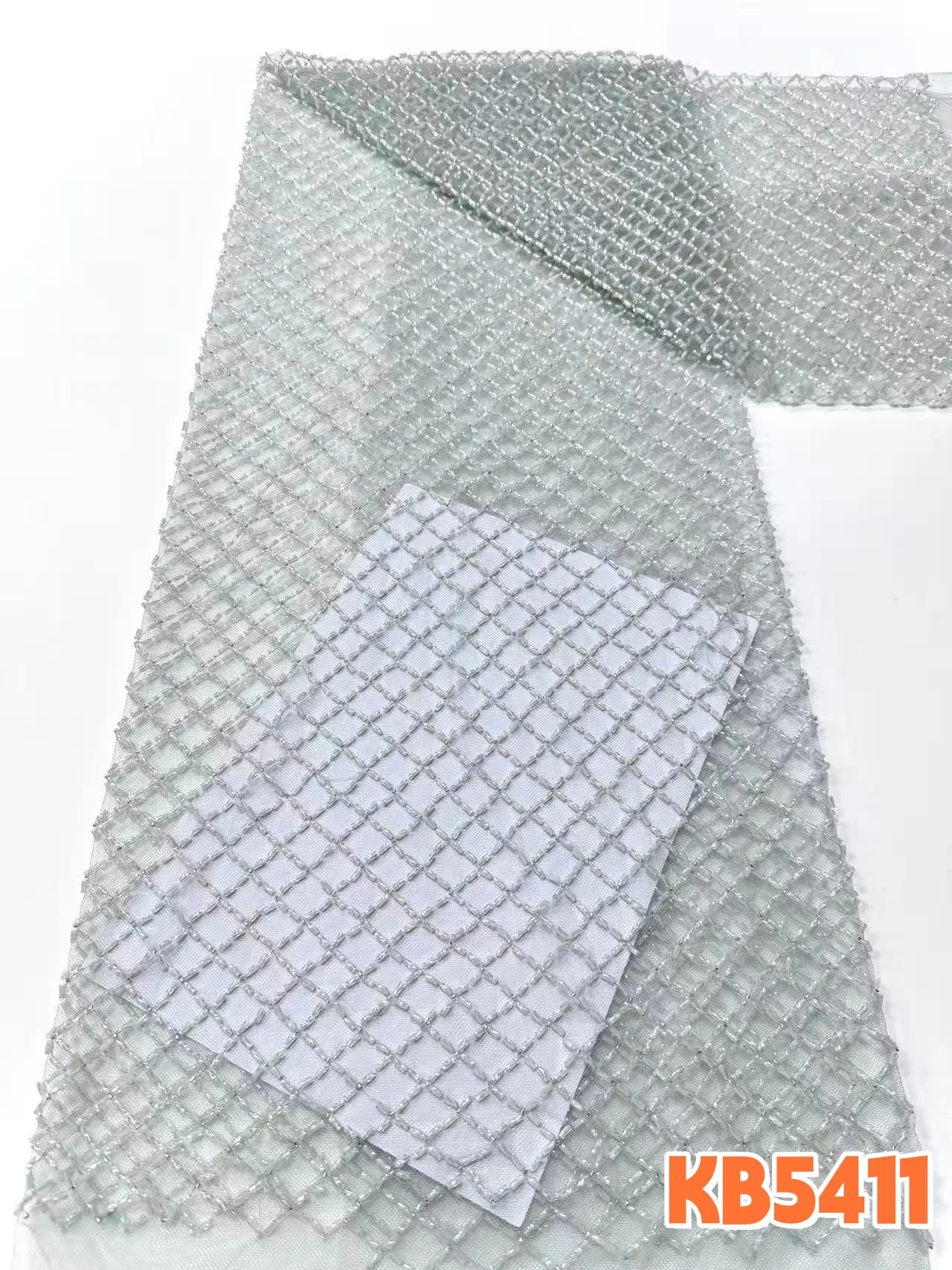 

White Lace Fabrics 1 Yard High Quality Dubai Beaded Lace Fabrics French Mesh With Sequence for Wedding Party Dresses KB5411