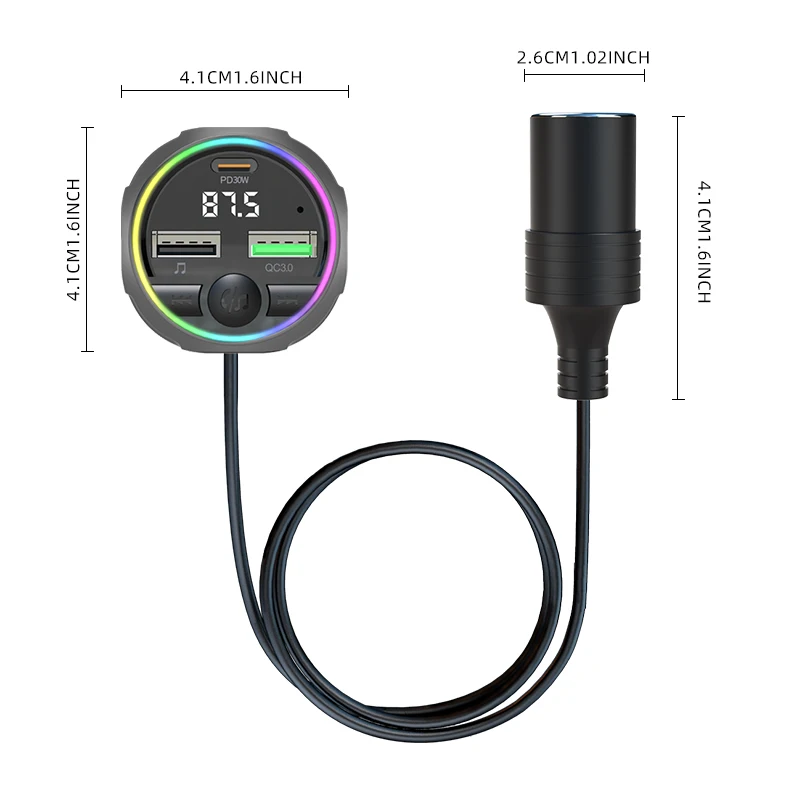 سيارة بلوتوث 5.3 استقبال الارسال سماعة لاسلكية تعمل بالبلوتوث سيارة محول مشغل MP3 يدوي دعوة المزدوج USB PD شاحن سريع LED #4