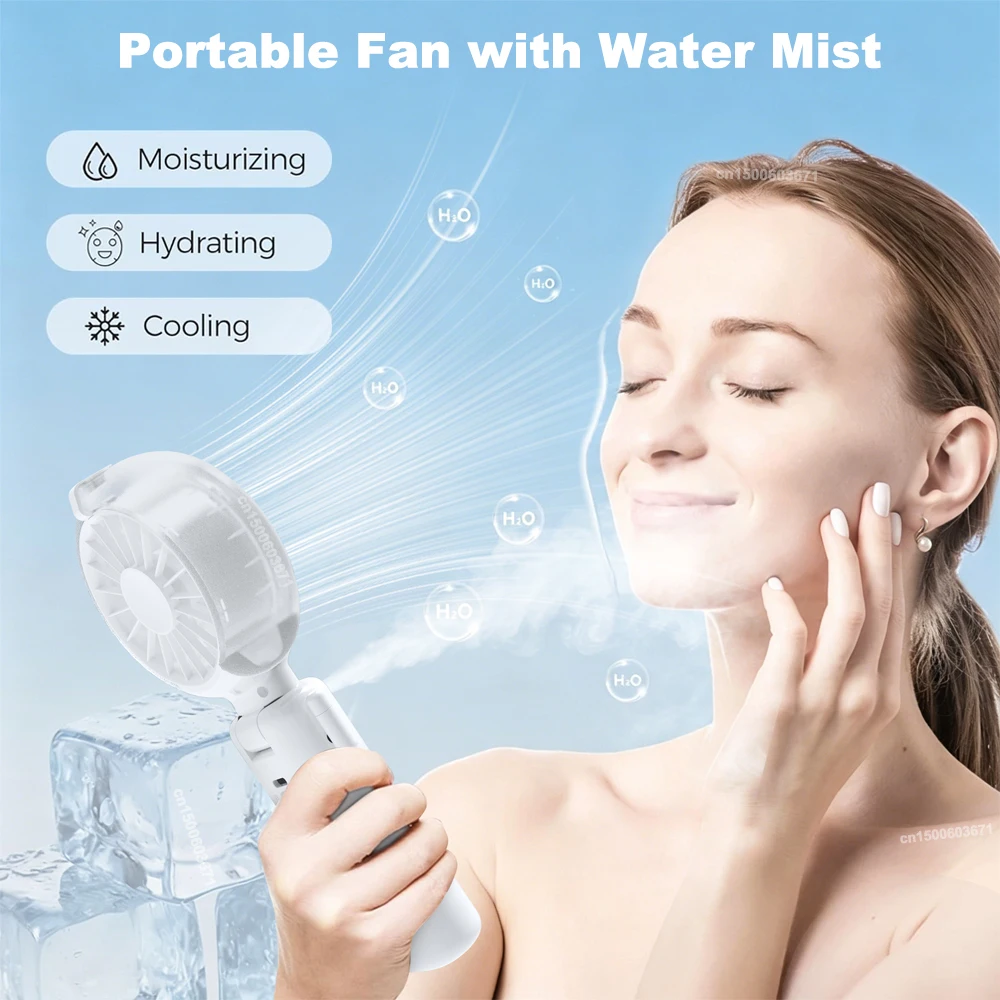 Portable Mist Fan Foldable Neck Hanging Fan USB Rechargeable Spray Fan Outdoor Mini Handheld Humidifier Fan with Digital Display