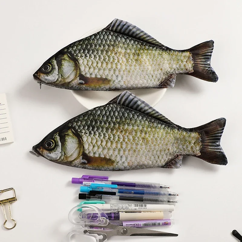 Humorous Fish Designed Pen Holder, Carp Shaped Pencil Pouch, Student Stationery Essentials, Pens Storage Organizer