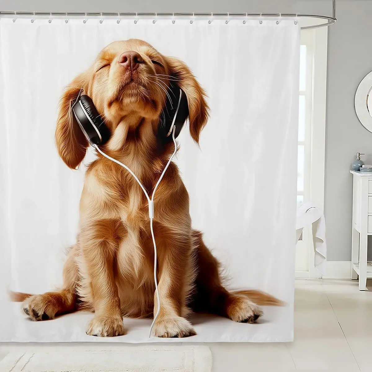 Dog Print Shower Curtain for Boys Girls Kids Cute Dog Print Bath Curtain, Kawaii Golden Retriever Decor Bathroom Decor, Lovely