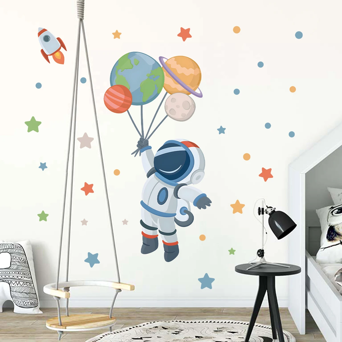 1Pc Cartoon Planet Star Astronaut Wall Sticker Children Boy Room Decoration Bedroom Kids Room Wall Decals Living Room Decor Home