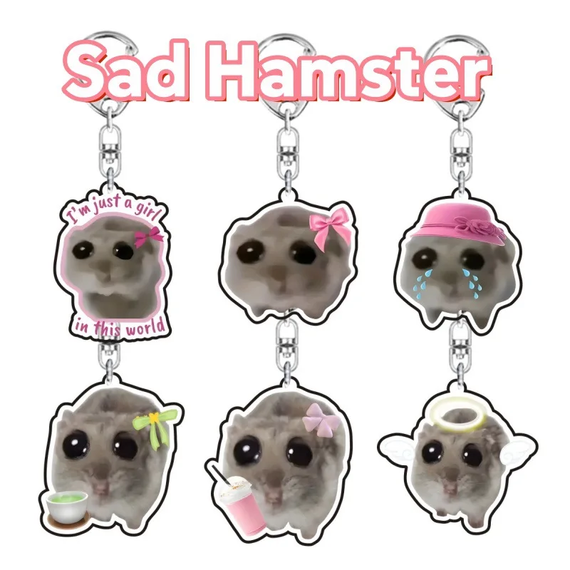 Cute Hamster Acrylic Keychain Pendant Sad Hamster Bag Pendant Hanging Backpack Decoration Accessory Funny Creative Keyring Gift
