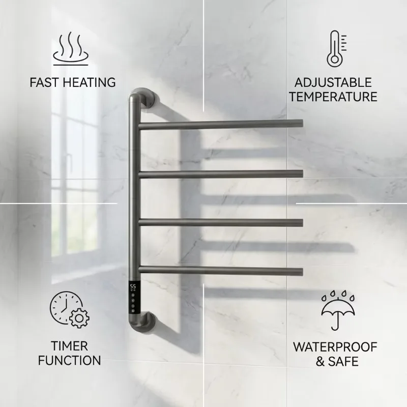 Energy-saving intelligent hidden stainless steel rotating foldable electric heated towel drying rack heating rack