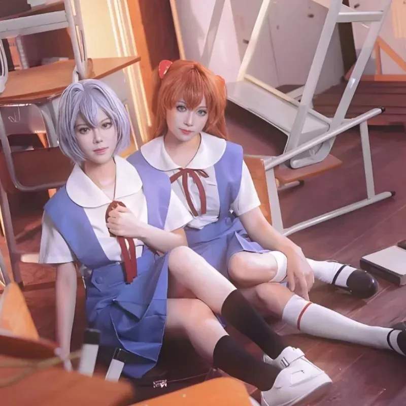 Rei Ayanami Asuka Langley Soryu Cosplay Costume School Uniform Jk Skirt Full Set Anime Carnival Party Dress Up Girl Women Outfit