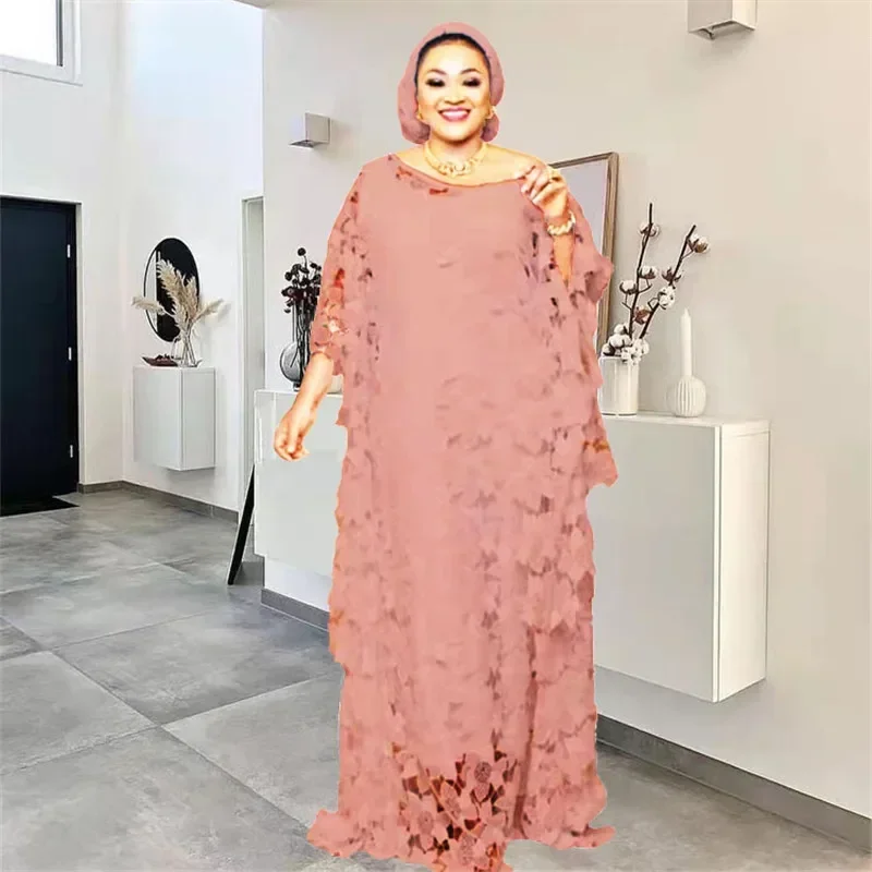 Lace Hollow African Dresses for Women African Clothes 2025 Dashiki Taditional Boubou Arabic Robe Abaya Kaftan Femme Musulmane image 5