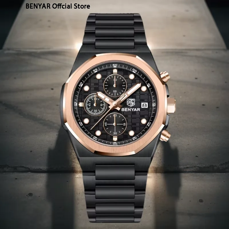 

2025BENYAR Элитный бренд мужские деловые кварцевые часы мужские хронограф из нержавеющей стали 30 м водонепроницаемые часы Relogio Masculino
