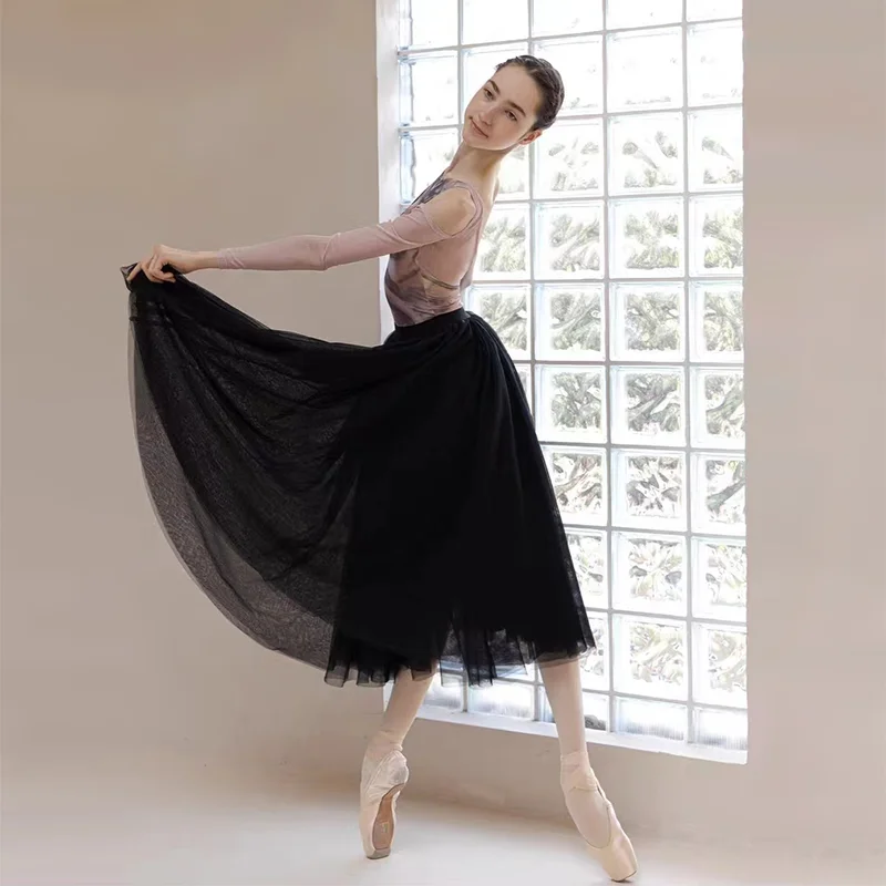 80 CM Long Professional Ballet Tutu White Black 3 Layers Mesh Adult Ballerina Dance Elastic Waist Expansion Tulle Ball Skirt