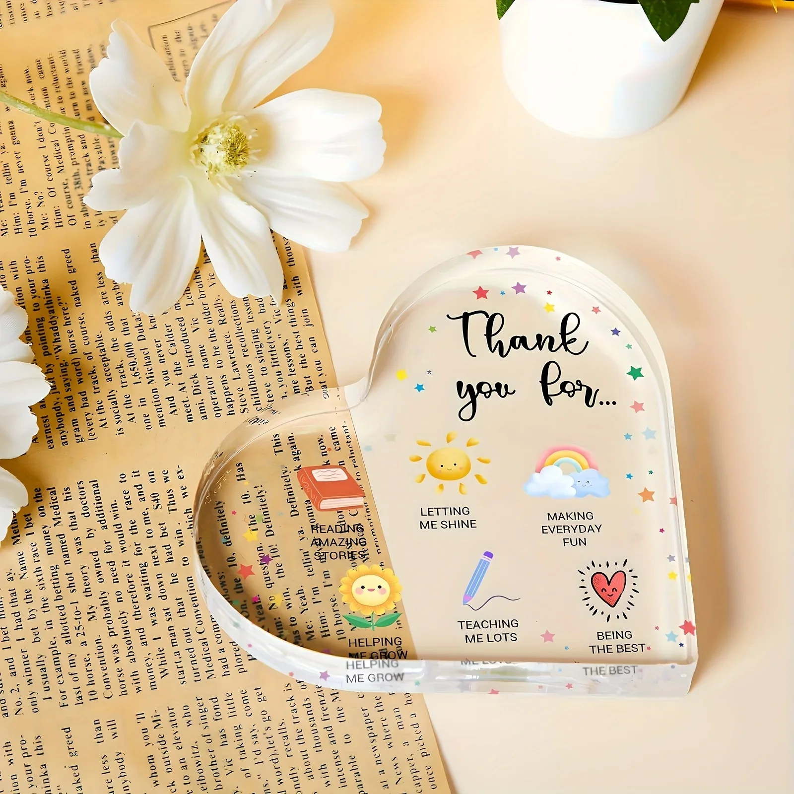 CIFBUY Acrylic Heart Decor Plaque Rainbow Star Illustration Encouragement Gift for Teacher Friends Mom Daughter Home Wall Decor