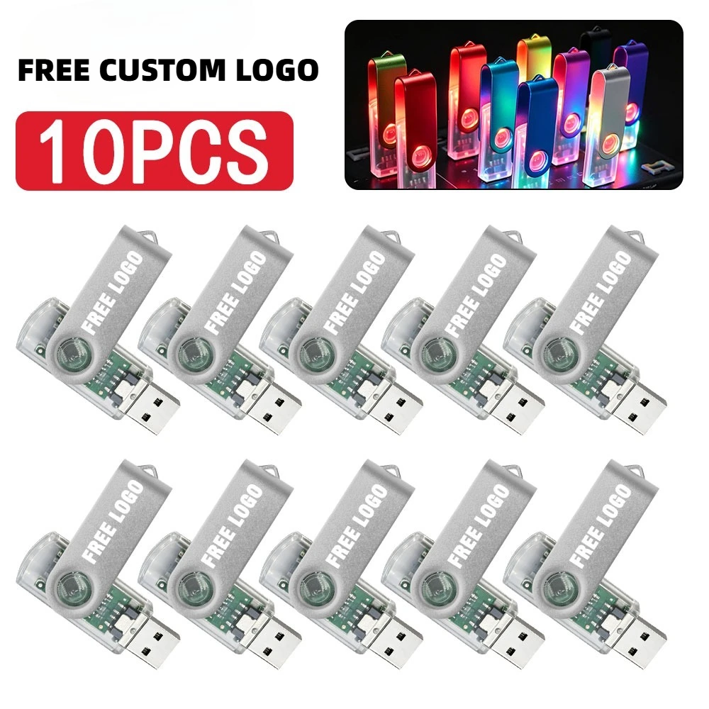 10PCS Free Custom Logo Metal Pen Drive 4GB Flash Disk 16GB USB Stick 512MB 32GB 64GB 128GB 1GB 2GB 128MB 256MB Memory Stick