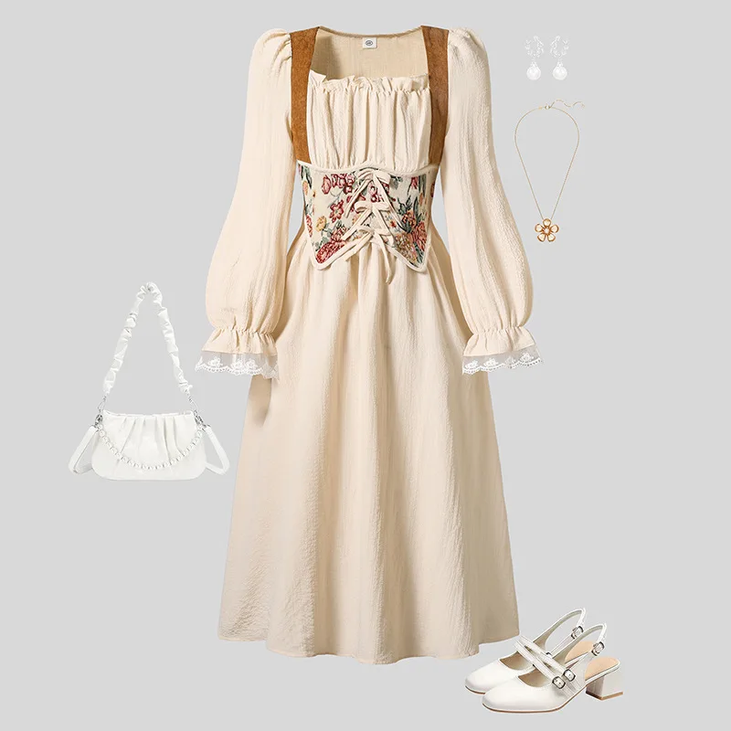 Girls Dress 2026 Spring New Long Sleeved Waist Cinching Temperament Princess Dress Daily Casual and Stylish Wear