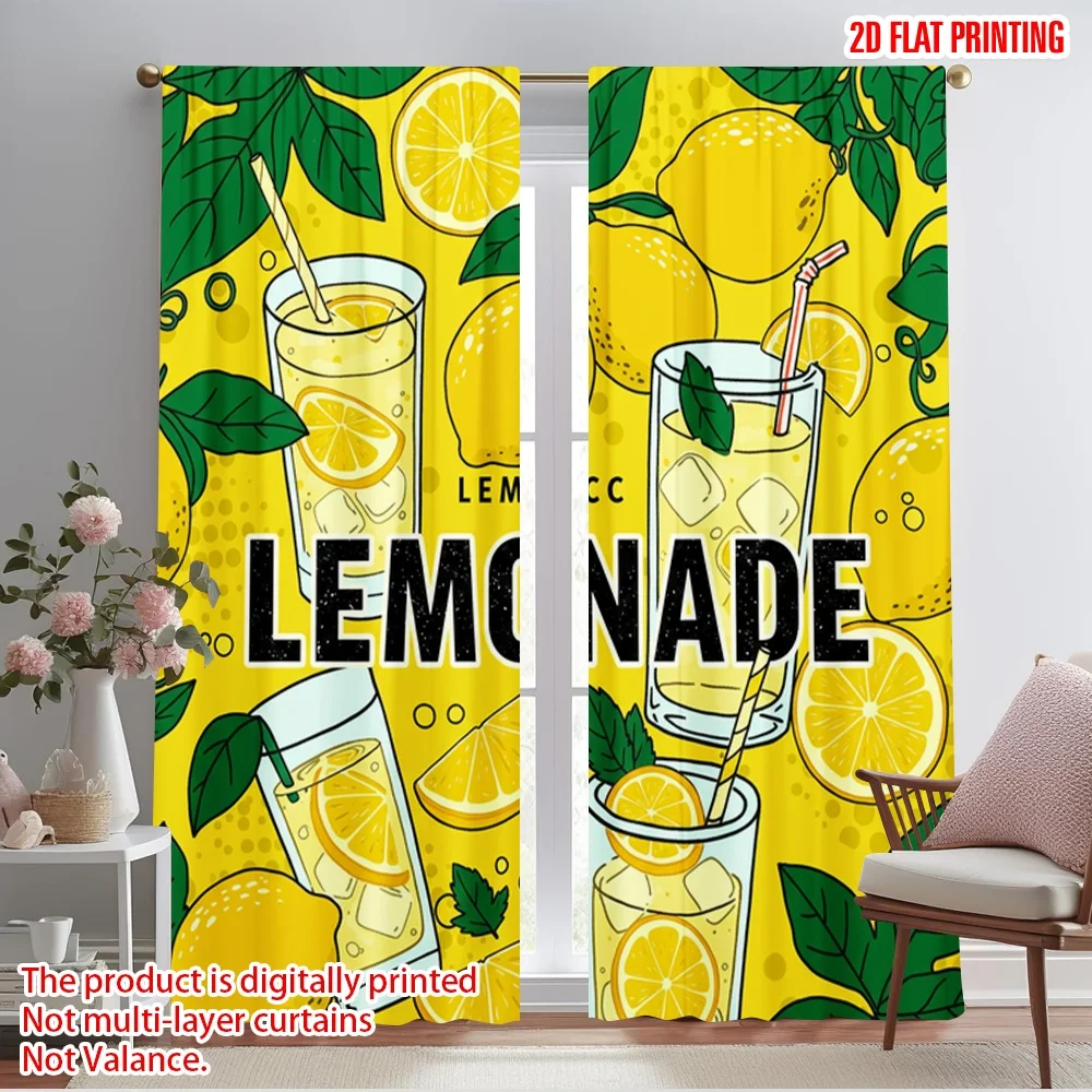 

2pcs 2D flat printing Curtain Lemonade Summer Party Drinks 100% Polyester Fabric Without Electricity Birthday Party for Holiday