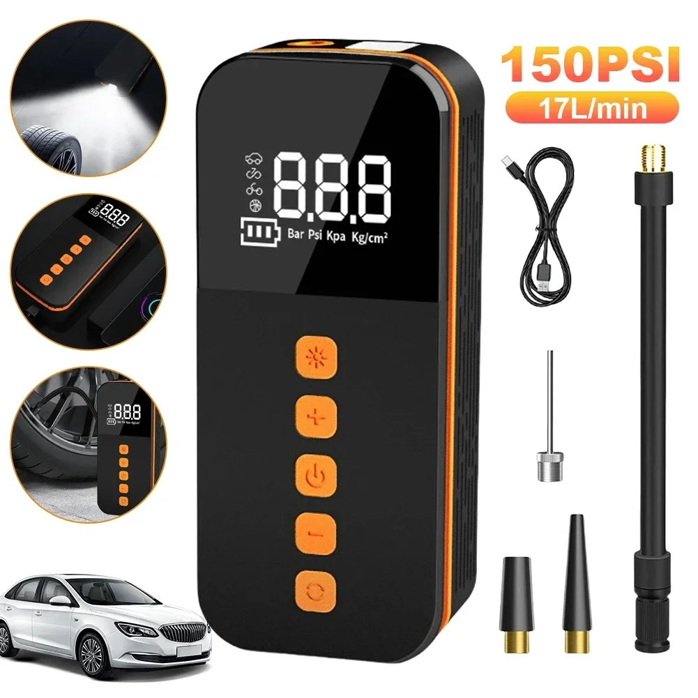 Car Air Compressor With Digital Pressure Gauge Flashlight And Cell Phone Charging Motorcycle Bicycle And Ball Inflator 3000mAh