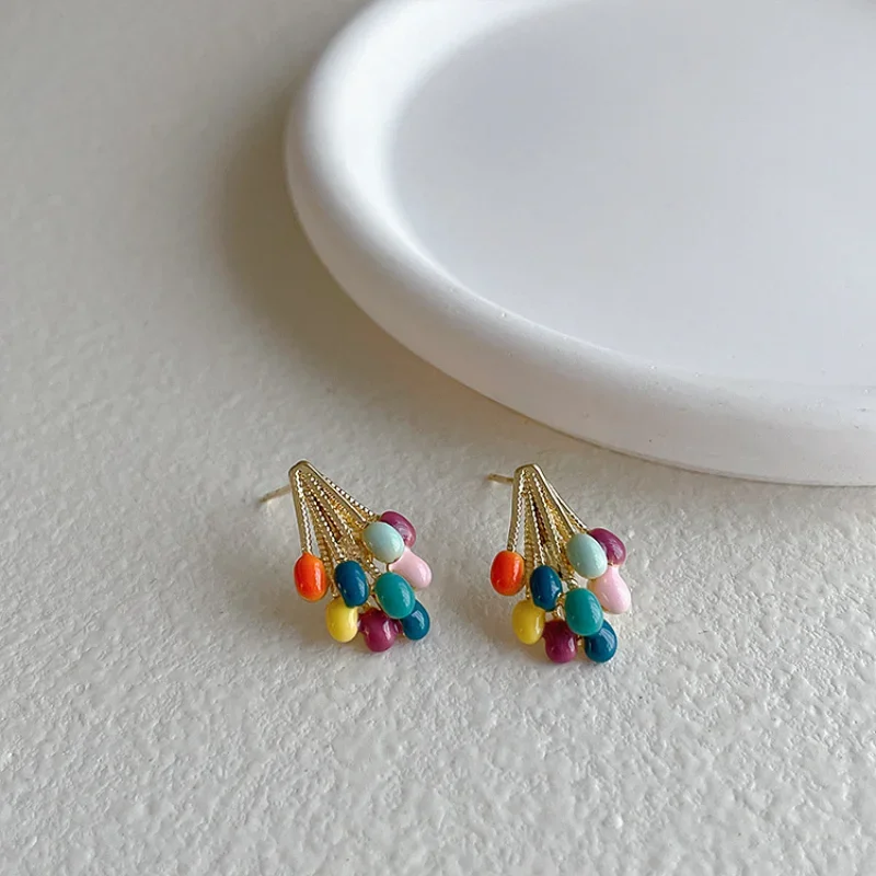 Minar Fantasy Candy Color Enamel Cluster Drop Earrings for Women Gold Color Metal Geometric Dangle Earrings Statement Jewelry