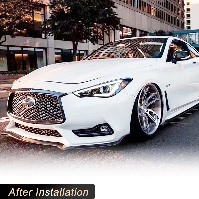 Car Front Bumper Lip Spoiler For Infiniti Q60 Coupe 2016-2021 Front Bumper Lip Chin Spoiler Splitters Apron Guard Carbon Fiber