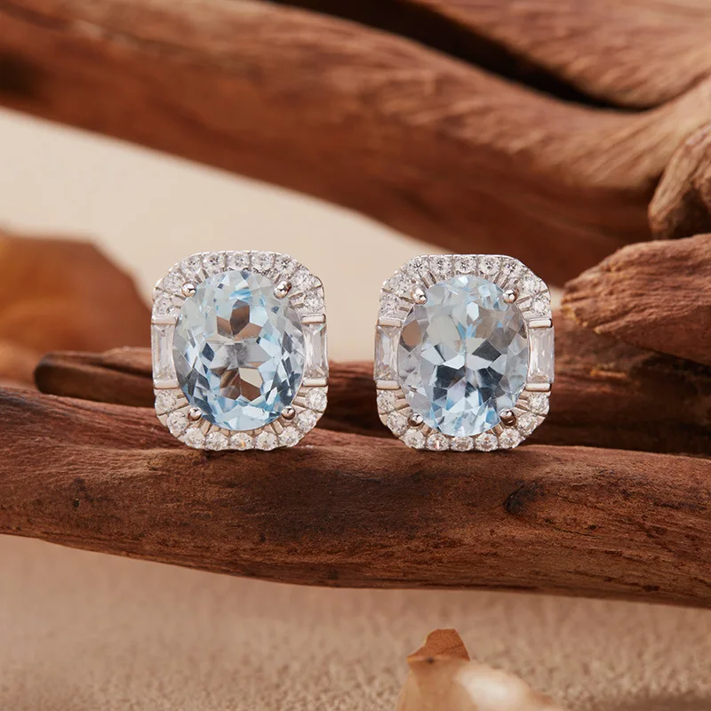 New style, fashionable and simple natural topaz gemstone stud earrings, sugar-shaped earrings, 925 sterling silver