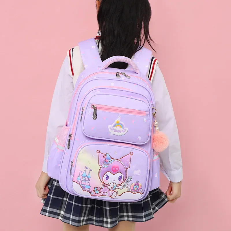 Cute Cartoon Girl Backpack Elementary School Students with Multiple Compartments Large Capacity Pupil Schoolbag Kuromi Sanrio