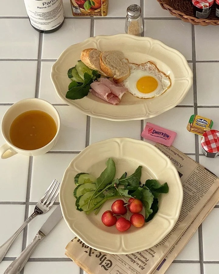 

French Sle Cerc Dert Plate Oval aped Breakfast Cake Plate Pastel Color High Aesthetic Value Adult Dinnerware Di