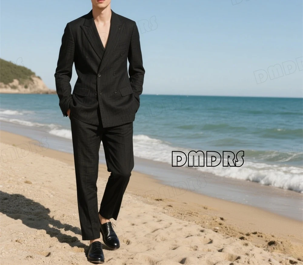 

Summer Linen Suit Set for Men, XS-5XL Black Pants Suit, Vacation Holiday Beach Suits Blazer, Solid Notch Lapel 2-Piece Tuxedo