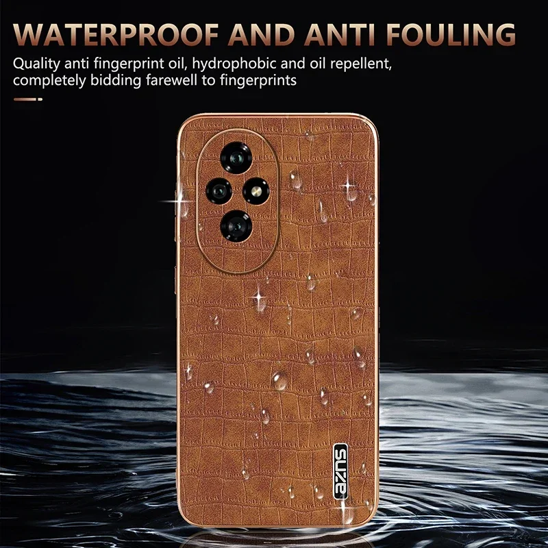 Luxury Crocodile Pattern Leather Phone Case for Honor 90 100 200 Pro Lens Protective Shockproof Soft Back Cover