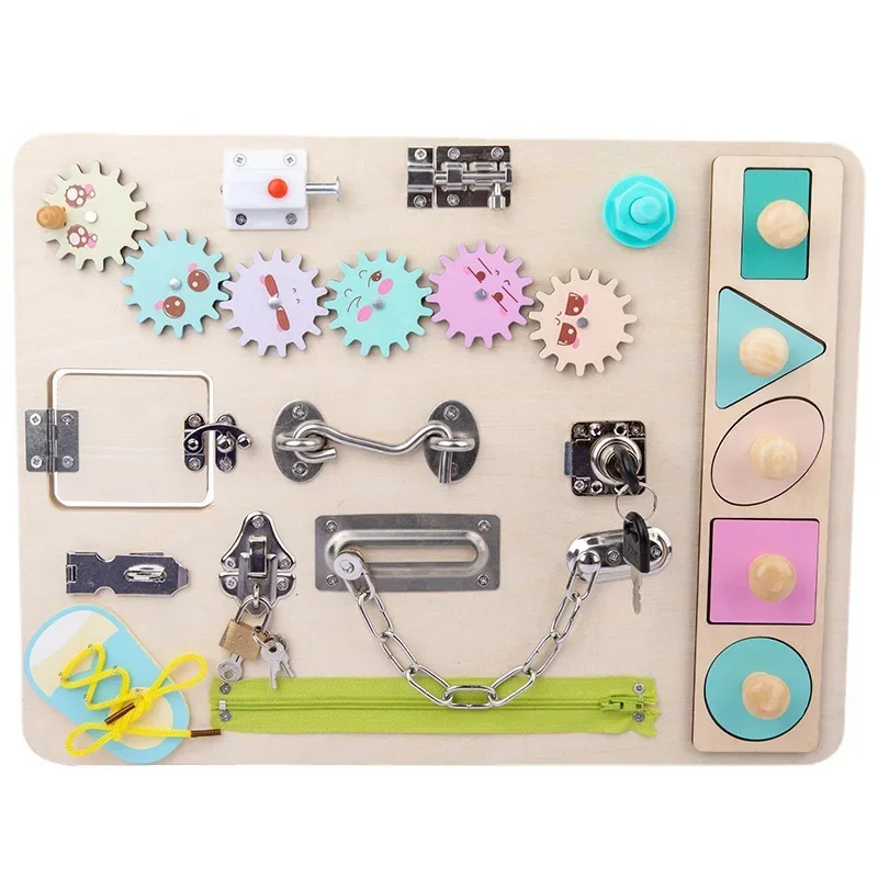 Nuevo tablero ocupado Montessori de madera DIY, accesorios de Chip de animales, rompecabezas, juguete musical, engranaje de reloj de arena, juguete