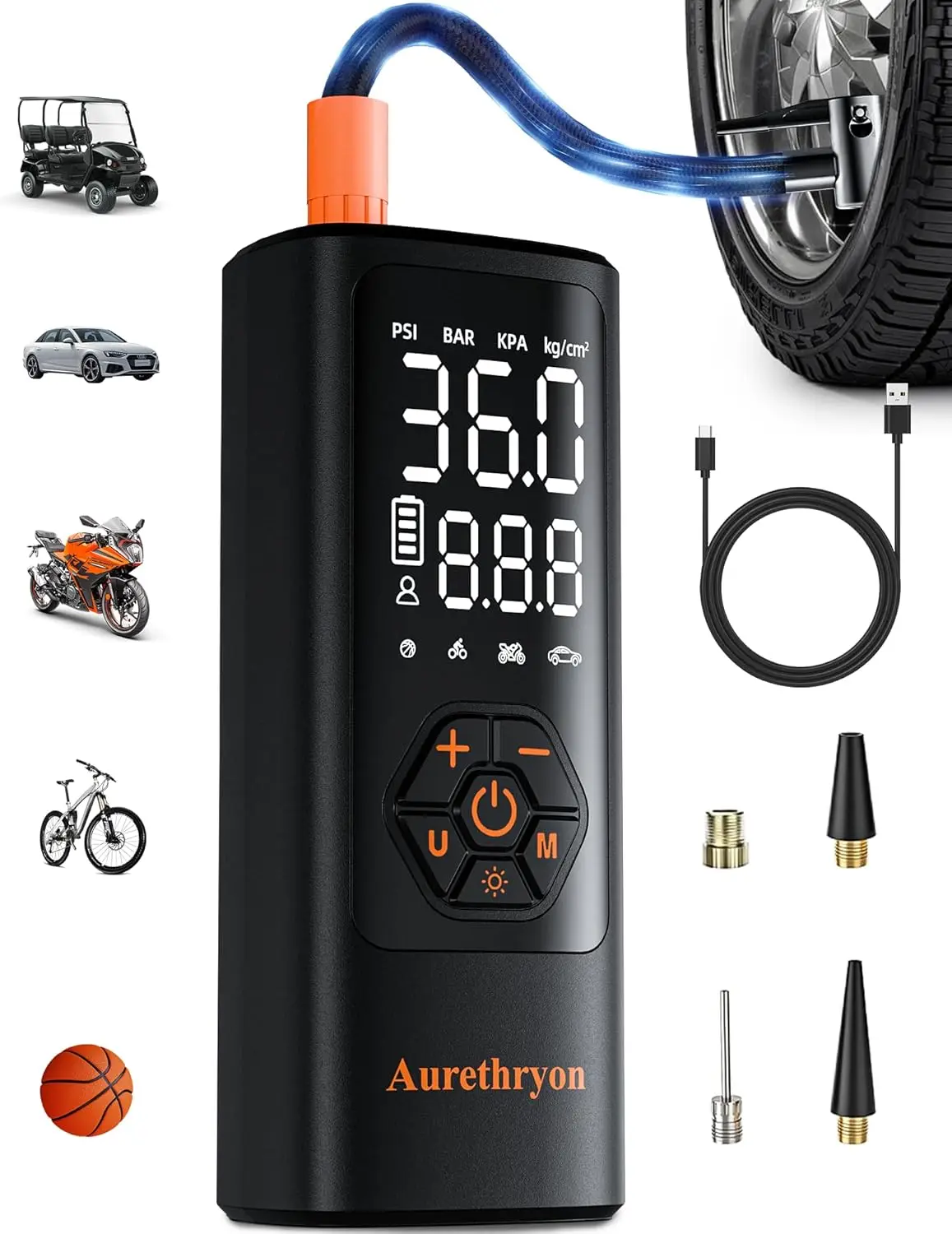 

Portable Air Compressor 150 PSI with Gauge, Battery Powered Tire Inflator for Car, Motorcycle, Bicycle, Electric Bike