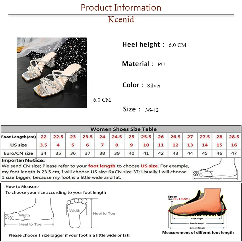 Kcenid Summer Mules Woman PVC Crystal Transparent Strange Square Heel Slippers High Heels Sexy Woman Sandals Mules Fashion Shoes