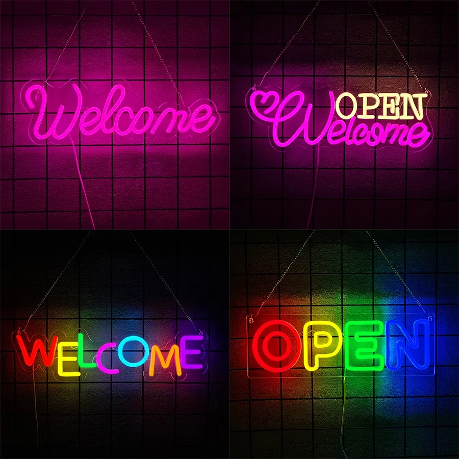

Светодиодная неоновая вывеска «Welcome» в виде букв-иконок для декора витрин магазинов, цветочных лавок, баров, салонов, ресторанов, кафе.
