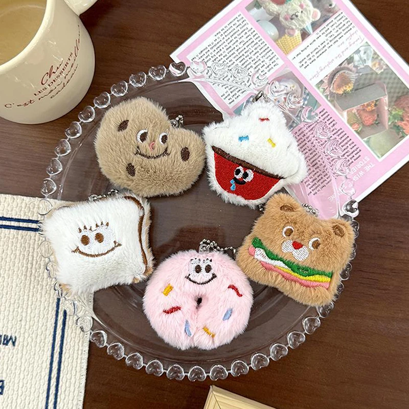 Cartoon Cute Food Toast Bread Donut Ice Cream Cookies Plush Keychain Food Pendant Bag Car Key Hanging Ornaments Decor Gifts