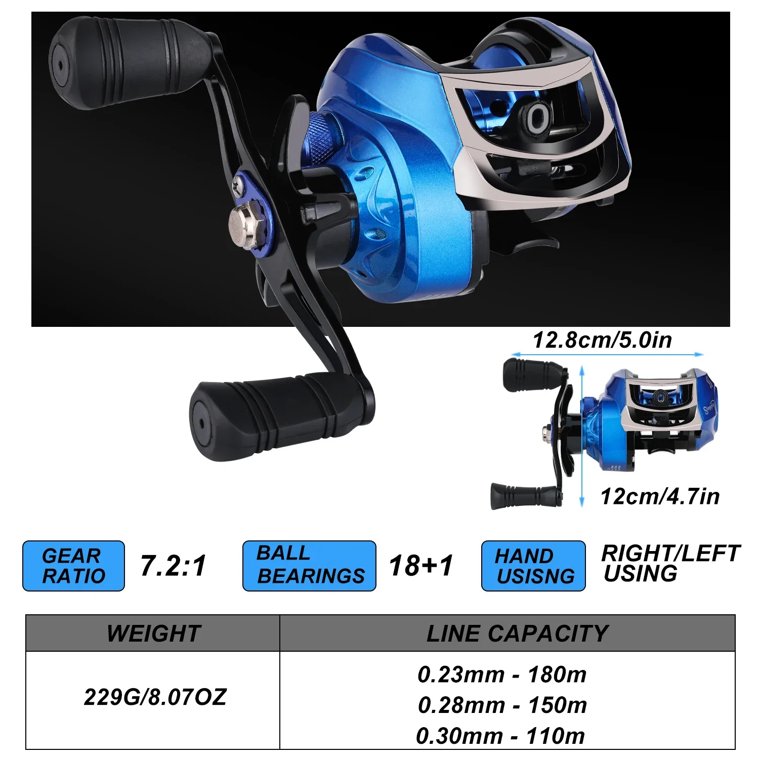 Sougayilang Baitcasting Reel High Speed 7.2:1 Gear Ratio 18+1BB Fresh Saltwater Magnetic Brake System Ultralight Fishing Reel