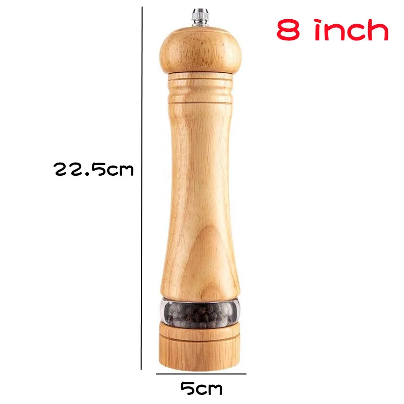 8-inch Manual Pepper Grinder Wooden Salt Pepper Mill Acrylic Ceramic Core Freshly Ground Pepper Seasoning Grinding Milling