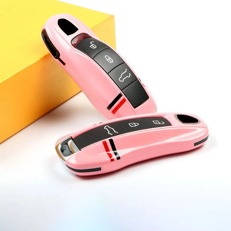 

Car Key Case Cover Porcelain Pink Key Holder for Porsche Cayenne Macan Panamera 718 Boxster Cayman 911