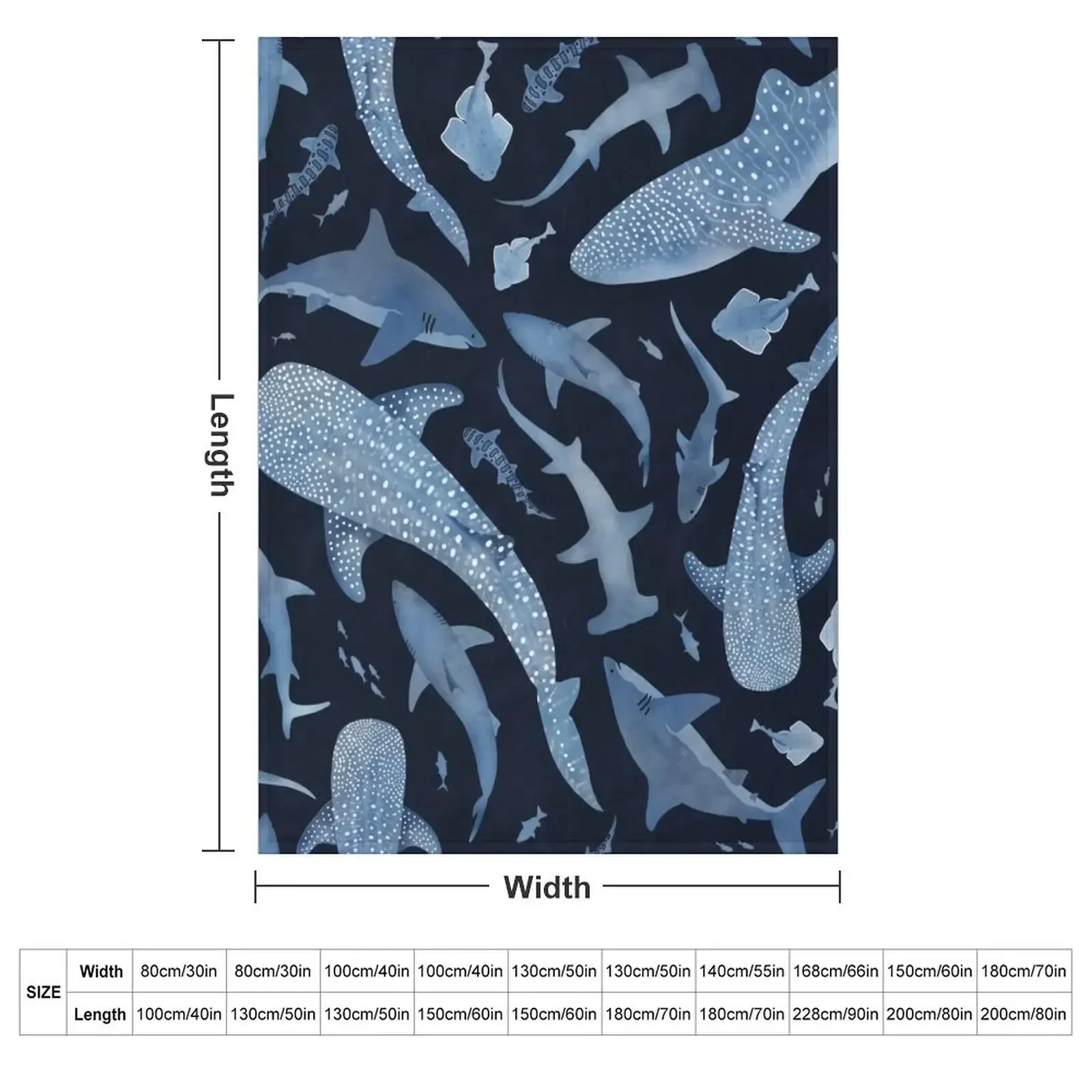 Monochrome blue watercolour shark ocean on black Throw Blanket Polar Tourist Soft Beds Weighted Blankets