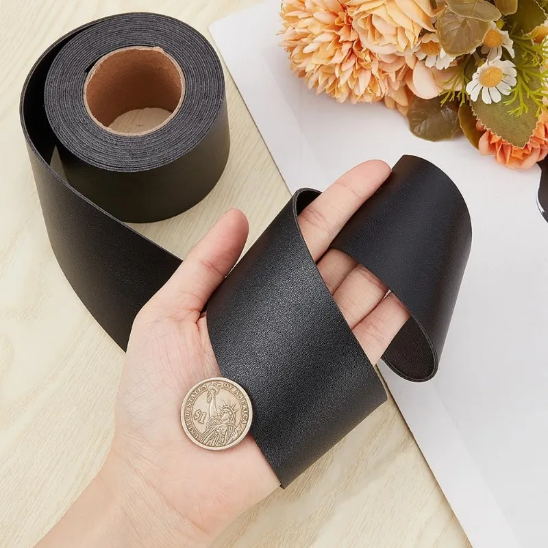 2 x 79 Black Leather Strap Double-Sided Lychee Pattern Flat Leather Strips 1.7mm Thick Soft Faux Leather Cord Strings