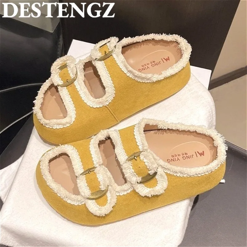 

Platform Slippers Flat Designer Sandals for Woman Mules Shoes Casual 2025 New Summer Dress Shoes Trend Comfort Sandalias Mujer