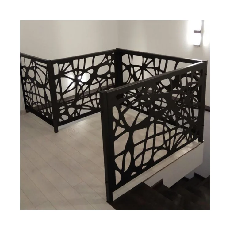 التخصيص قطع الليزر ديكور الفن الحديد المطاوع معدن الجدار الداخلي درابزين الدرج داخلي ديكور درابزين الدرج المعدني #6