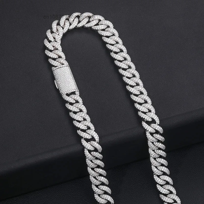 Arrival New 14mm Gold Plated 925 Sterling Silver VVS Moissanite Diamond Iced Out Cuban Link Chain With Luxury Jewelry Box..