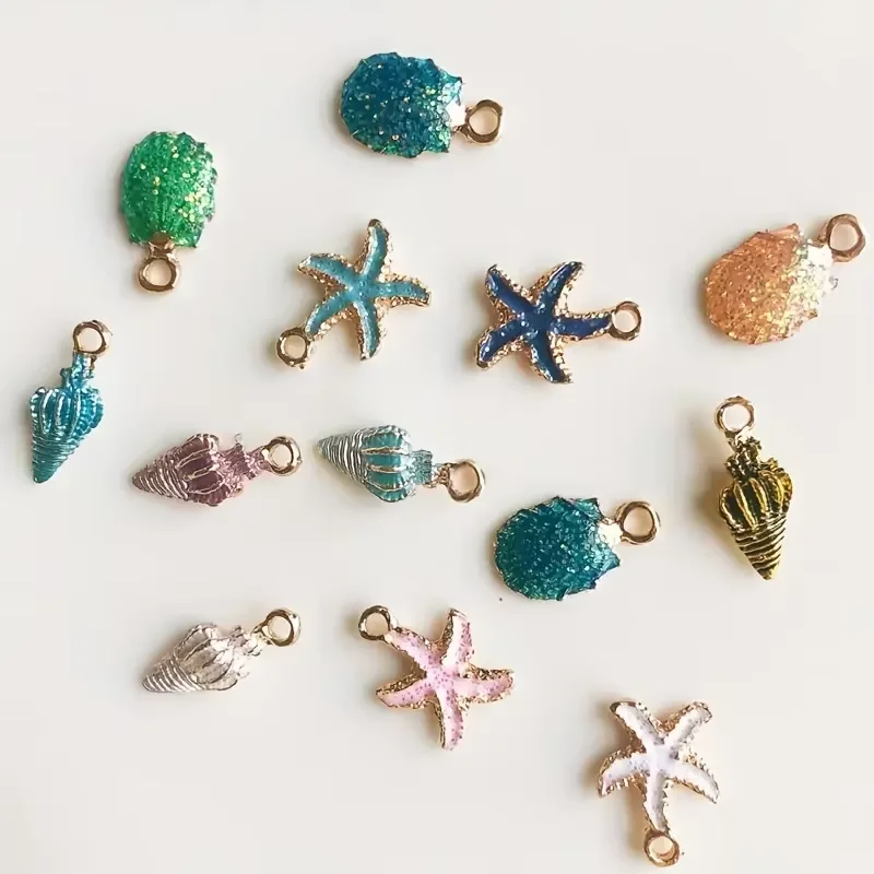 15/30/50/60pcs Of Random Dripping Oil Pearlescent Conch Shell Starfish Diy Jewelry Accessories Bracelet Earrings Pendant Alloy