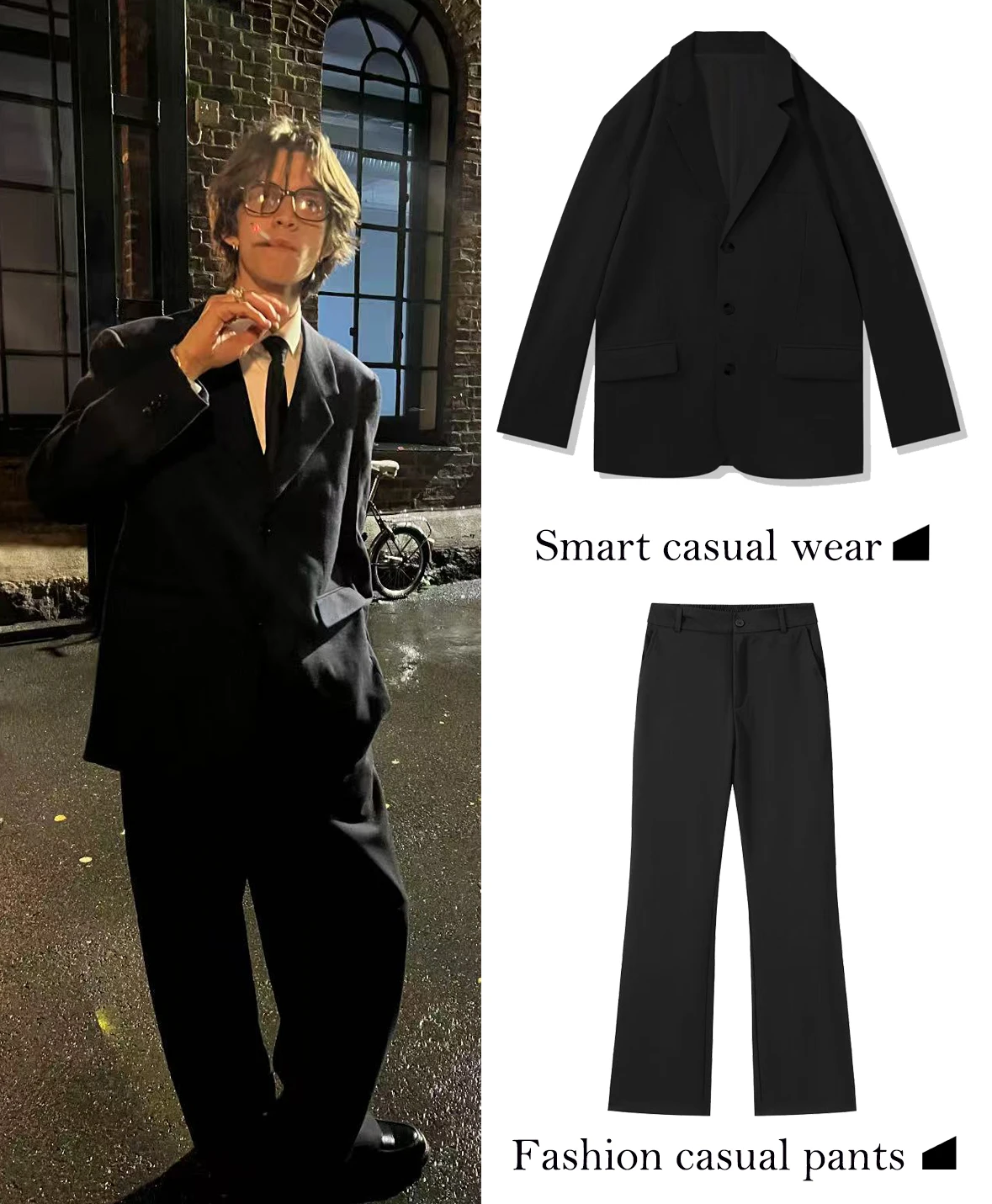 

FWRD Classic Black Suit Simple Three Buttons Versatile Black Suit Loose Casual Suit Urban Simple Suit #FWRD0013
