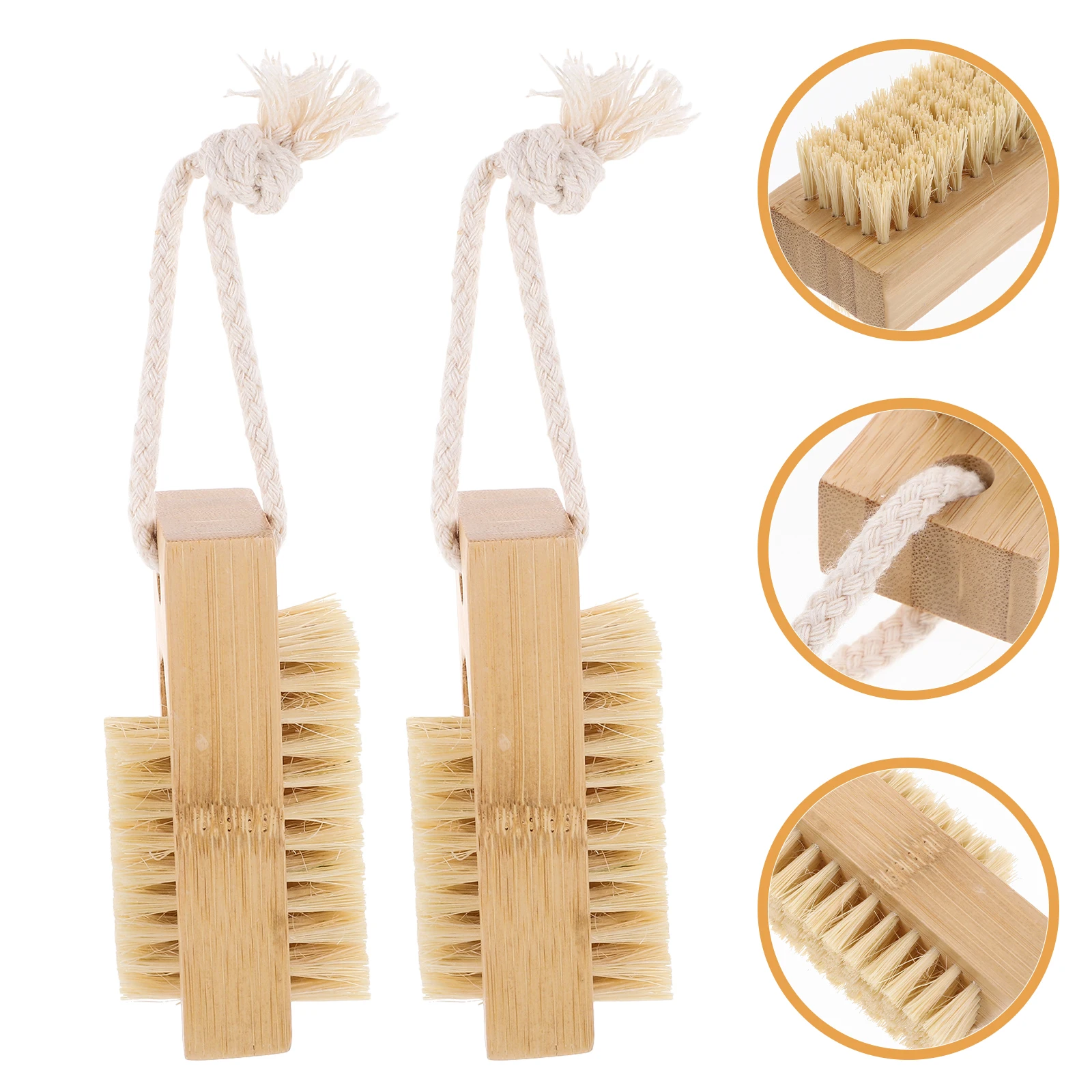 

2Pcs Bamboo Bristle Nail Brush Set for Fingernails Toenails Stain Removal Lightweight Portable Dual Sided Scrubber