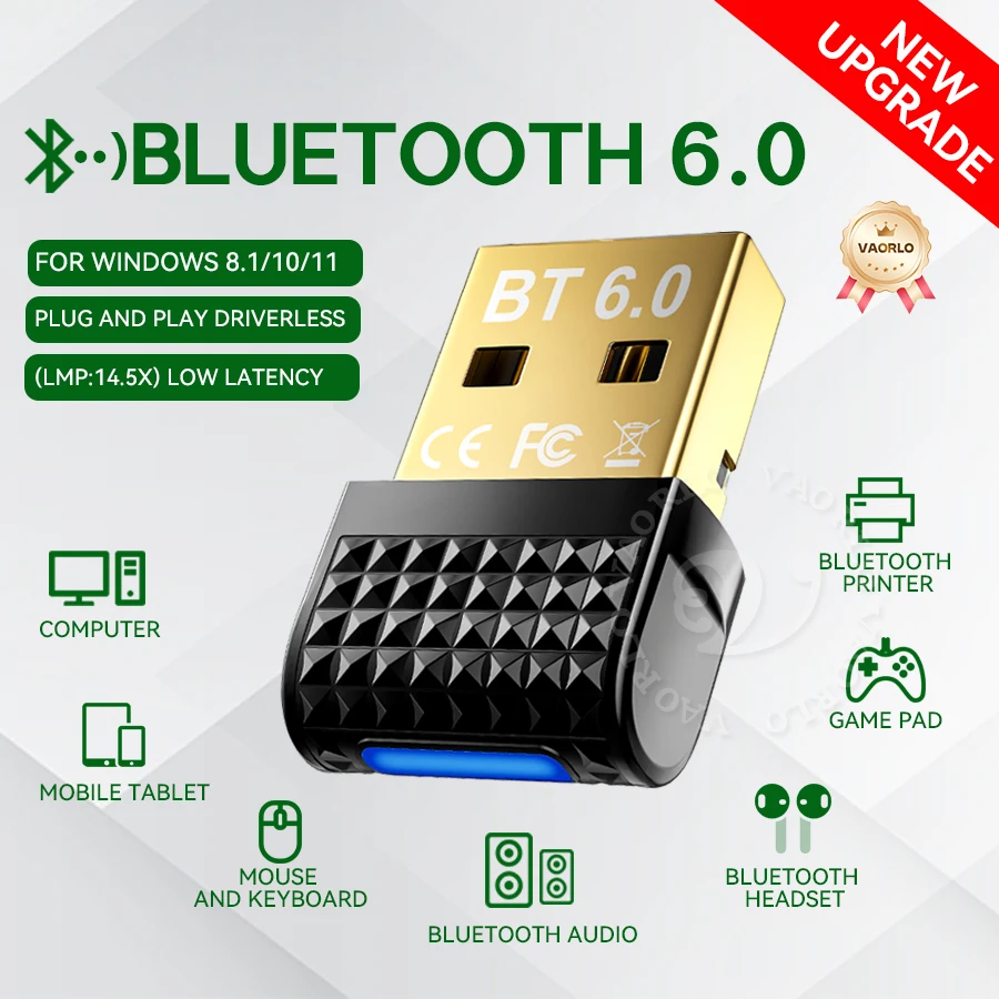 

USB Bluetooth 6.0(LMP:14.5X) Transmitter Wireless Adapter Compatible with Win 11/10/8.1Laptop for Wireless Mouse Keyboard Headse