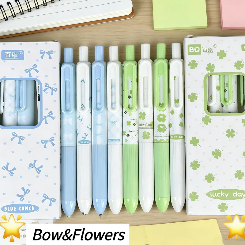 

12-Pack of Black Gel Pens with Random Colors, Bow and Four-Leaf Clover Designs, Retractable, Suitable for Students, Exam Use, Instagram Style, High Aesthetic Value, Cute, Smooth Writing, Quick-Drying, Black Ink for Practice