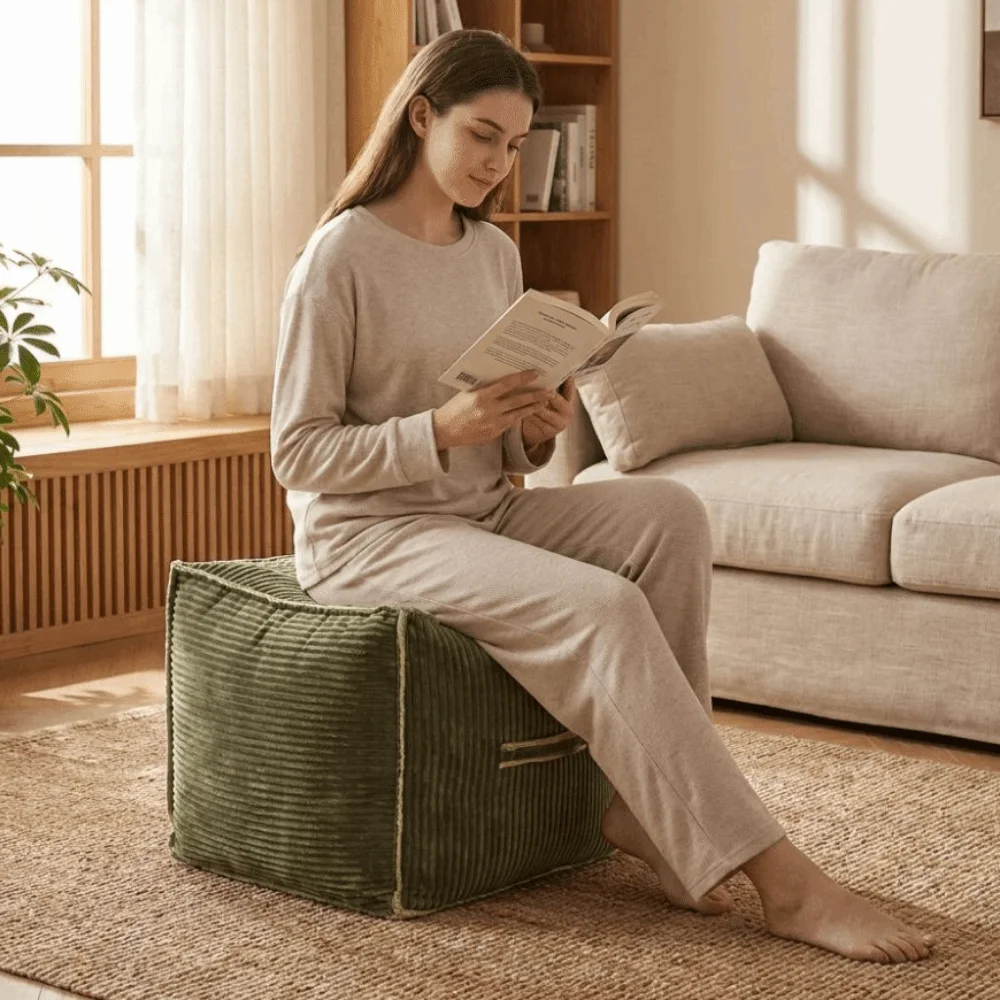 No Filling Seat Cushion Cover Large Capacity Japanese Style Storage Bag with Handle Square Sofa Stool Cover Home Decor