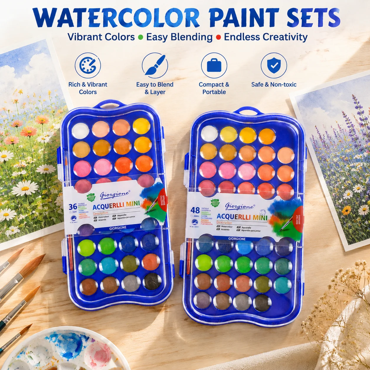 مجموعة ألوان مائية صلبة احتراف - مراجعة Watercolor Paint Set Solid Pigment وسعره