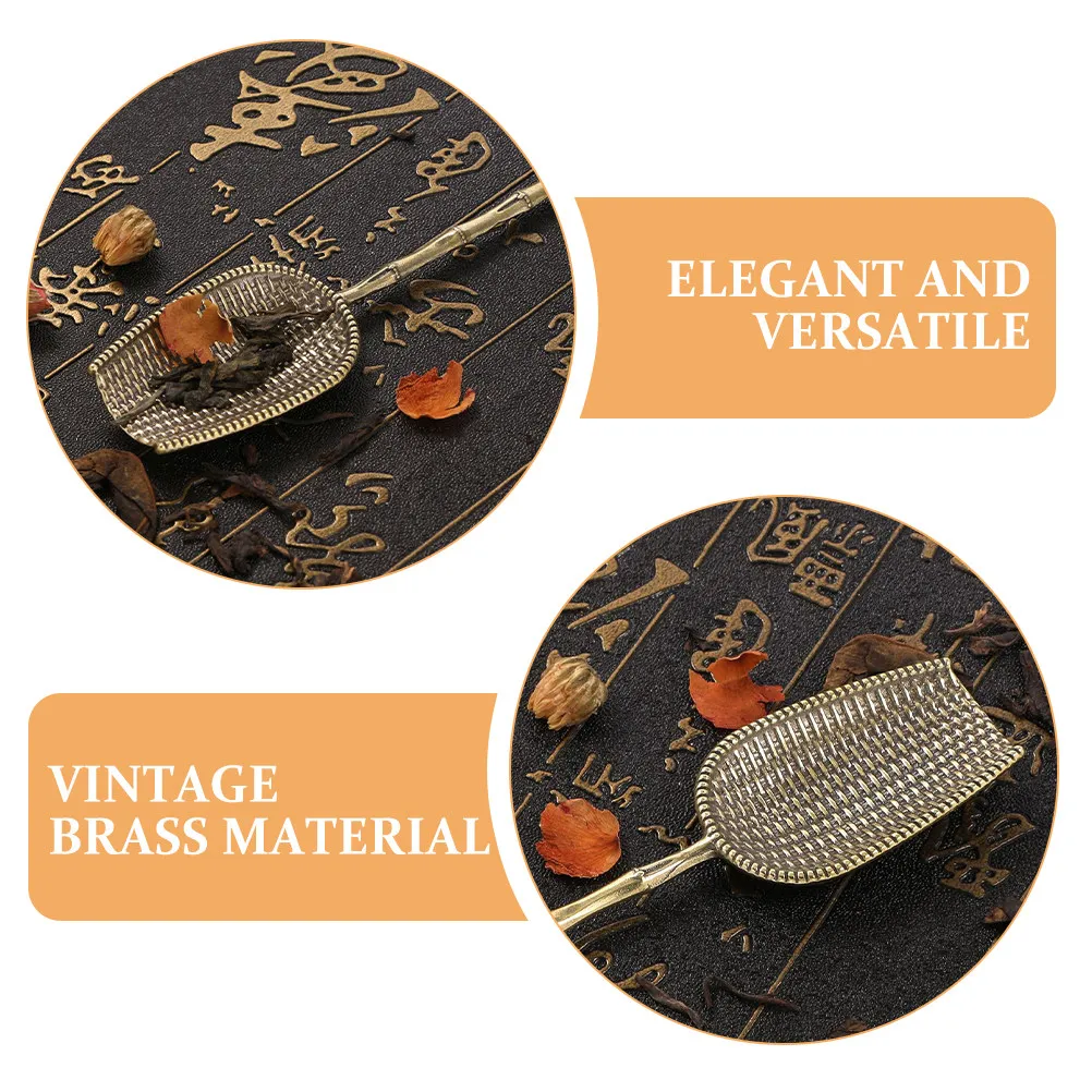 Brass Vintage Long Handle Tea Spoon Ideal for Loose Leaf Tea Matcha Stirring Scooping Measuring Canister Deep Cups Retro