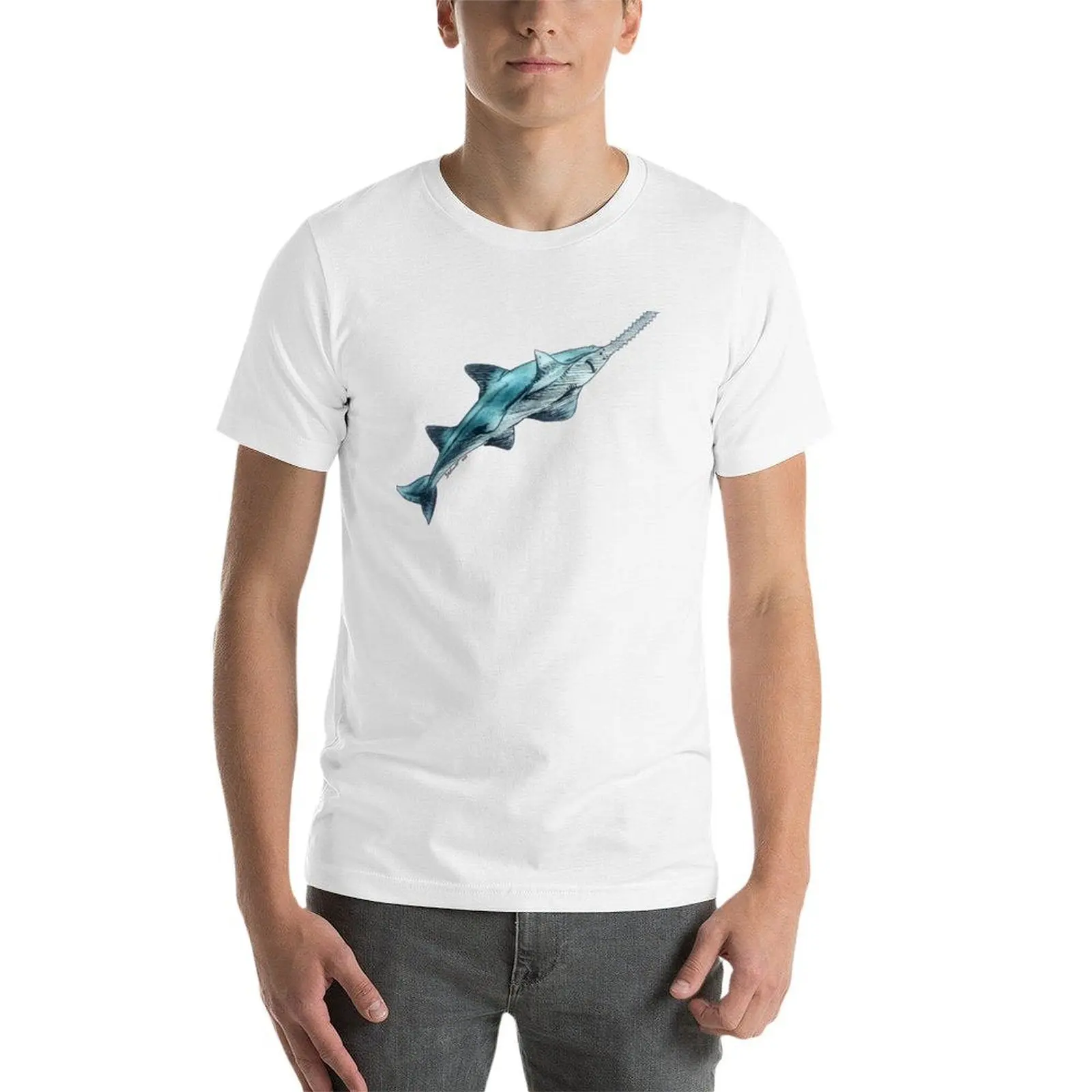 تي شيرت Smalltooth Sawfish تي شيرت للرجال 100 بالمائة قطن تي شيرت رجالي عادي