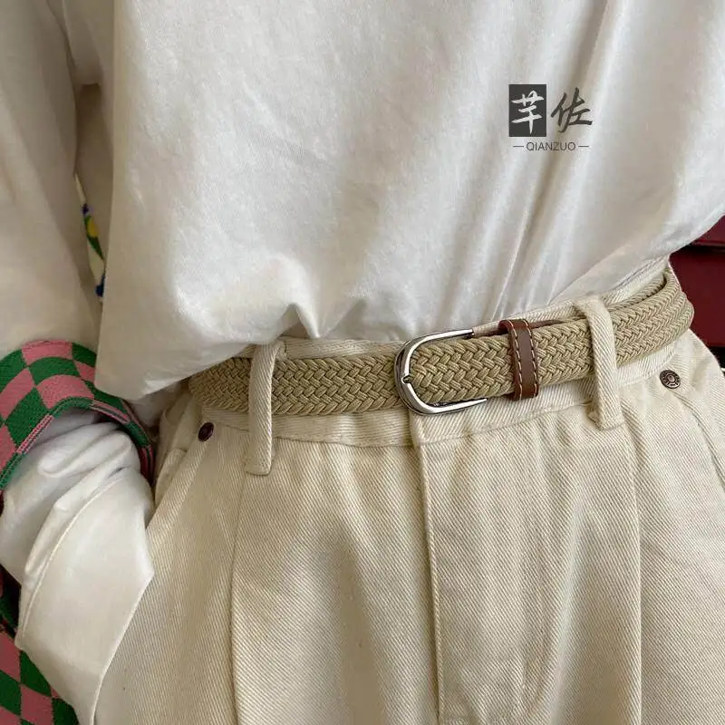 Simple Elastic No-Drill Belt Casual Weaving Belt for Men And Women Students Korean Style Leisure Belt Easy to Use