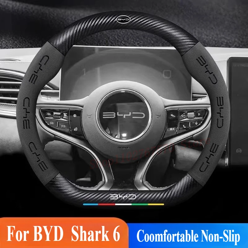 

Genuine Leather Steering Wheel Cover Wrap For BYD Shark Shark 6 Pickup Non-Slip Breathable Car Interior Modification Accessories